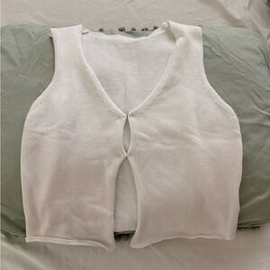 White Knit Sleeveless Button Top